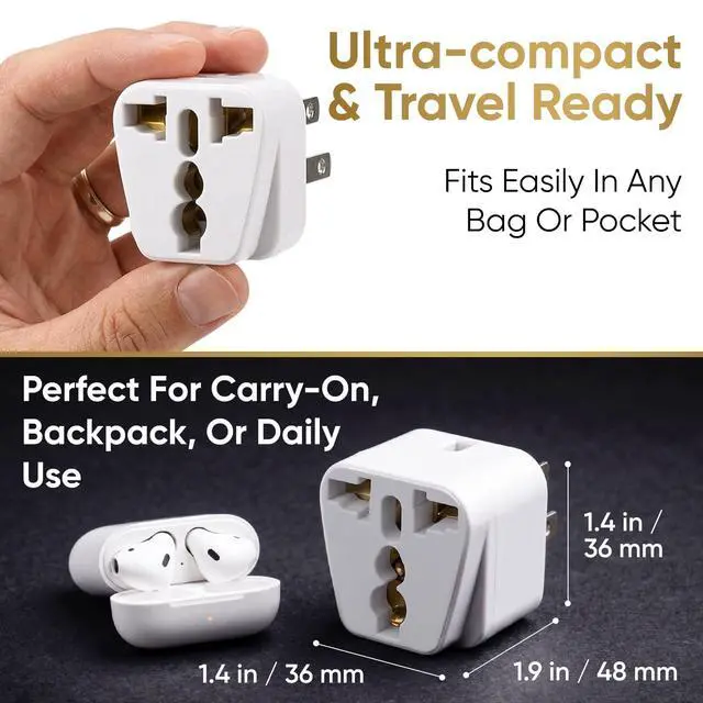 Alt view image 4 of 6 - India to US Plug Adapter 2 Pack, UK to US Travel Plug Converter