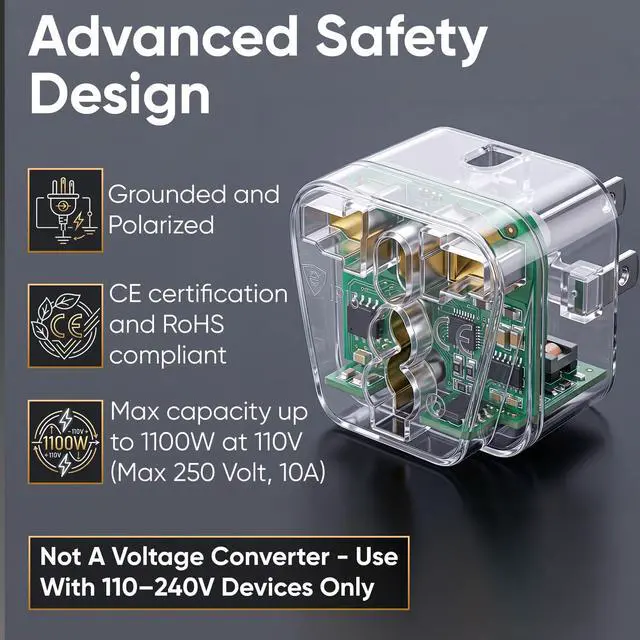 Alt view image 6 of 6 - India to US Plug Adapter 2 Pack, UK to US Travel Plug Converter