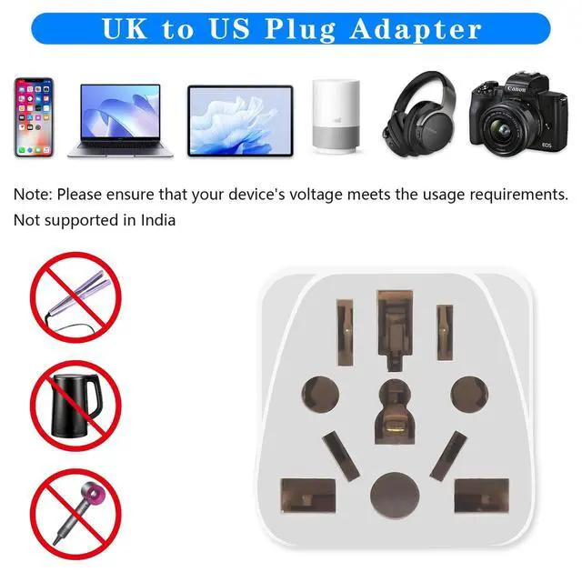 Alt view image 3 of 6 - 2 Pack US Travel Plug Adapter, UK to US Plug Adapter