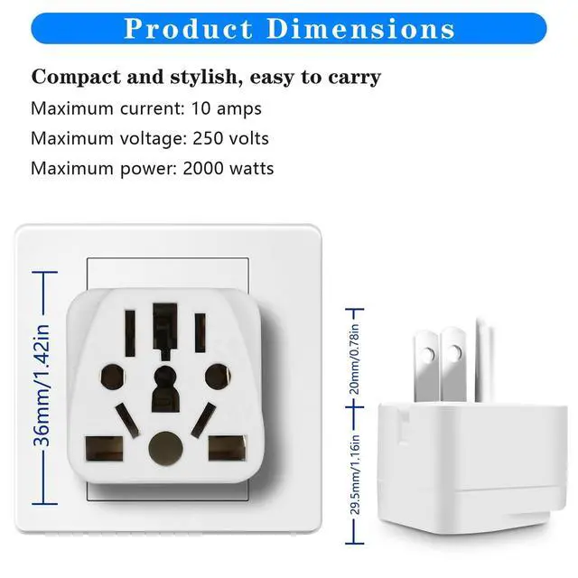 Alt view image 6 of 6 - 2 Pack US Travel Plug Adapter, UK to US Plug Adapter
