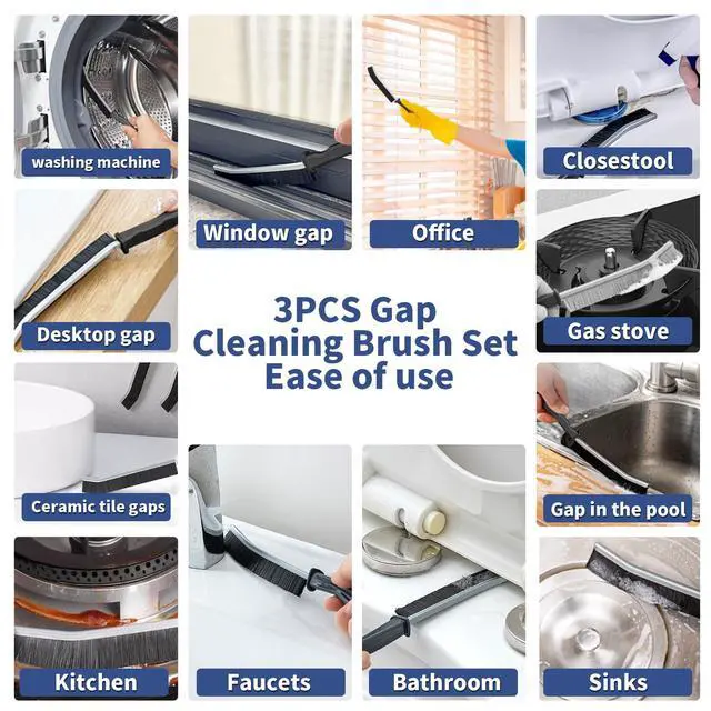Alt view image 6 of 7 - Crevice Cleaning Brush, Hard-Bristled Gap Scrub Brush, Toilet Gap Cleaning Brush Tool, for Scrub Small Spaces, Kitchen, Bathroom, Corner, Grout, Sink, Window Tracks, Hinges, 3pcs
