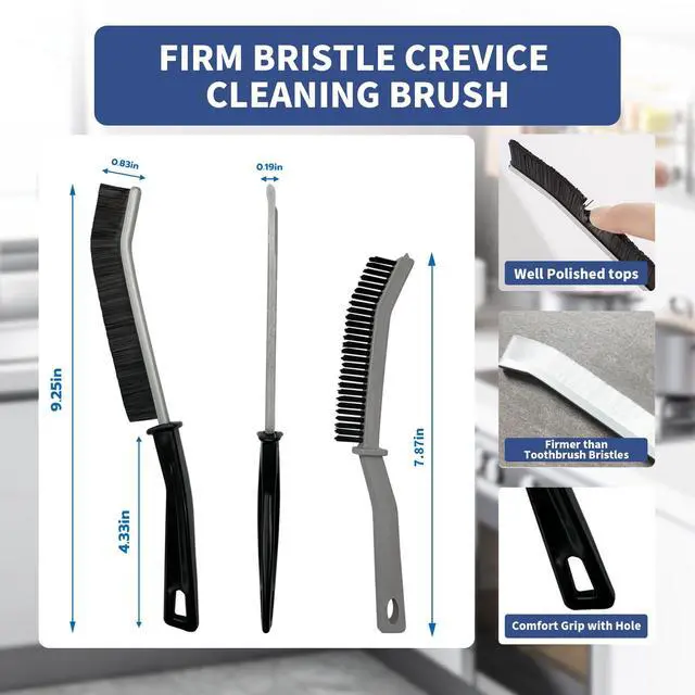 Alt view image 7 of 7 - Crevice Cleaning Brush, Hard-Bristled Gap Scrub Brush, Toilet Gap Cleaning Brush Tool, for Scrub Small Spaces, Kitchen, Bathroom, Corner, Grout, Sink, Window Tracks, Hinges, 3pcs