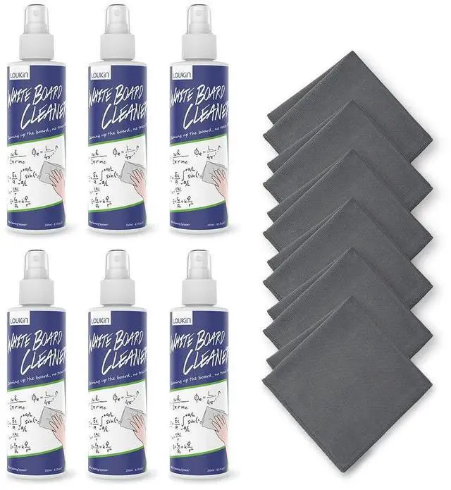 Main image of Non-Toxic Whiteboard Cleaner, 8.5 fl oz Dry Erase Board Cleaner, Low-Odor Whiteboard Cleaning Spray with Cloths, Removes Stubborn Marks from Whiteboards, Chalkboard (6-Pack)