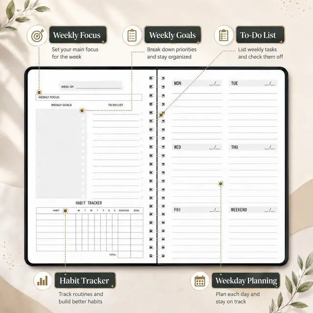Alt view image 3 of 7 - Undated Weekly Planner, Weekly To-Do List, Goal and Habit Tracker
