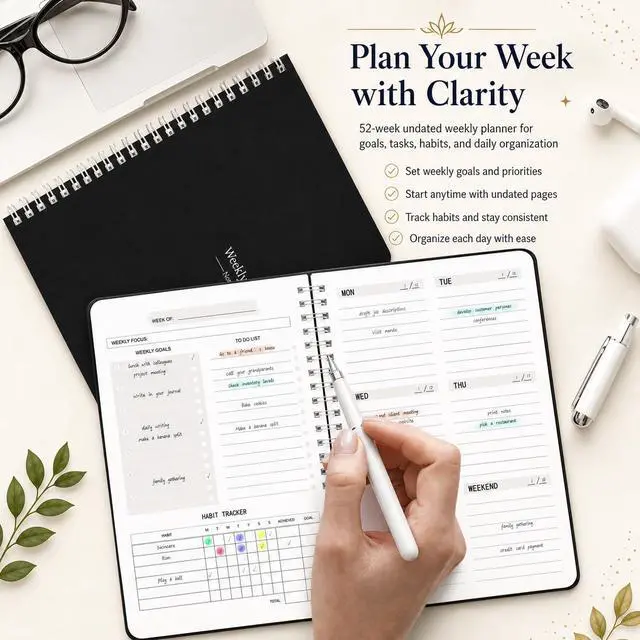 Alt view image 7 of 7 - Undated Weekly Planner, Weekly To-Do List, Goal and Habit Tracker