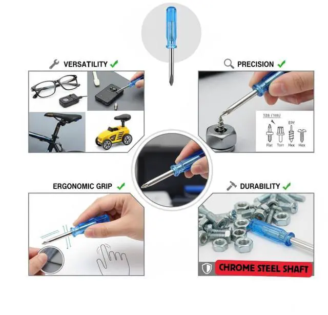 Alt view image 5 of 7 - Mini Screwdriver Set, Pack of 6, Cross and Flat Tip Sizes 3 mm 2 mm 1.6 mm, Repair Tools with Anti-Slip Blue Handle for Eyeglasses, Watches, Laptops, Cameras, Toys, DIY Projects