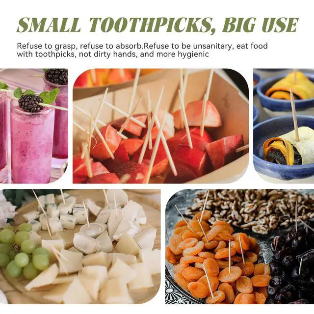 Alt view image 5 of 6 - Bamboo Toothpicks by Individually Wrapped for Appetizer, Olive, Barbecue, Fruit, Teeth Cleaning,Double-Points Wooden Toothpick.200 Count