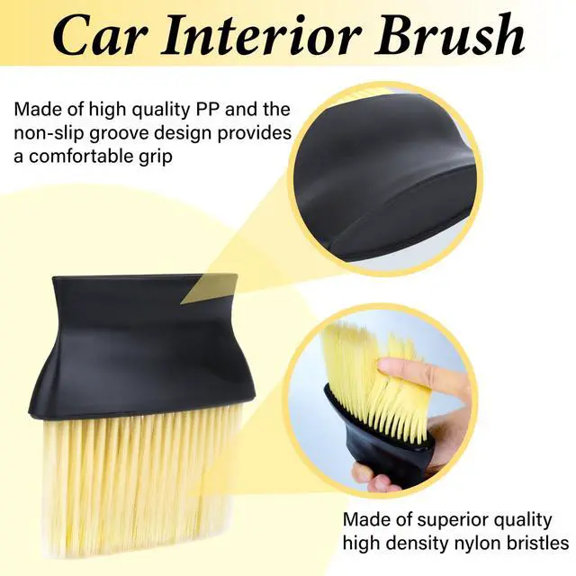 Alt view image 4 of 7 - Car Interior Brush, Automotive Interior Dusting Brush, Car Interior Cleaning Brush, Bristles Detailing Brush Dusting for Car Interior, Dashboard, Air Conditioner Vents, Leather, Computer (Yellow)