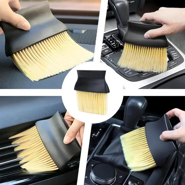 Alt view image 6 of 7 - Car Interior Brush, Automotive Interior Dusting Brush, Car Interior Cleaning Brush, Bristles Detailing Brush Dusting for Car Interior, Dashboard, Air Conditioner Vents, Leather, Computer (Yellow)