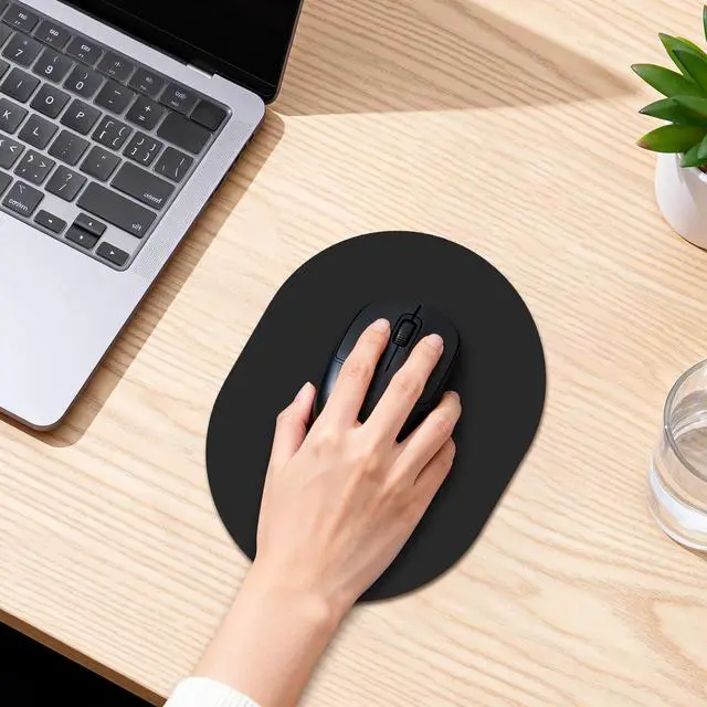Alt view image 5 of 7 - Black Oval Mouse Pad, 6 x 8 in Small Portable Mousepad with Non-Slip Base for Laptop Computer Travel