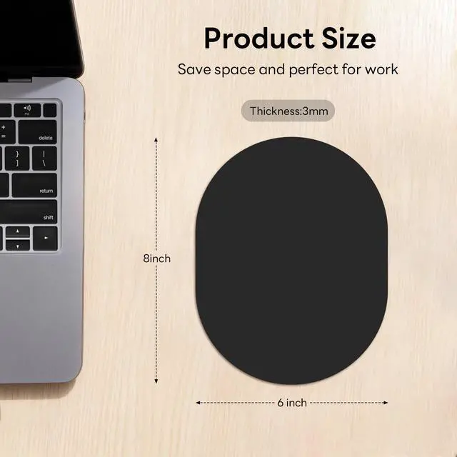 Alt view image 2 of 7 - Black Oval Mouse Pad, 6 x 8 in Small Portable Mousepad with Non-Slip Base for Laptop Computer Travel