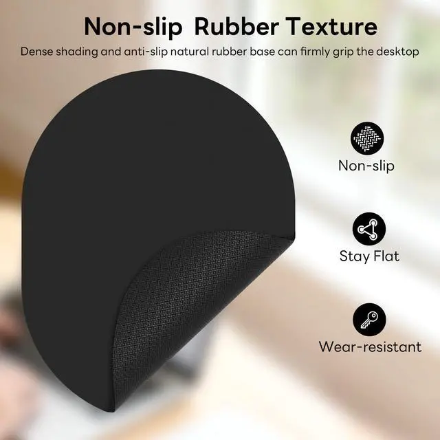 Alt view image 4 of 7 - Black Oval Mouse Pad, 6 x 8 in Small Portable Mousepad with Non-Slip Base for Laptop Computer Travel