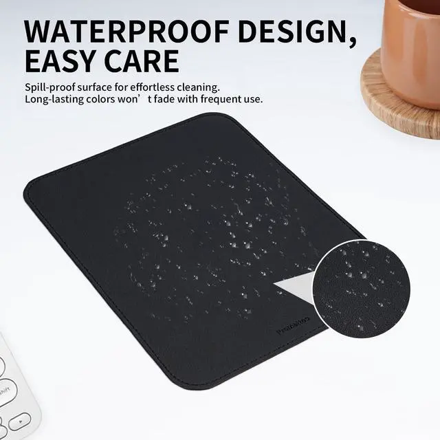 Alt view image 3 of 4 - Pad for Laptop 3 Shapes: Rectangle, Oval & Waterdrop | Vegan Leather Mini Travel Mouse Pad with Hand-Edge Finishing & Fine Stitching, Waterproof, Non-Slip