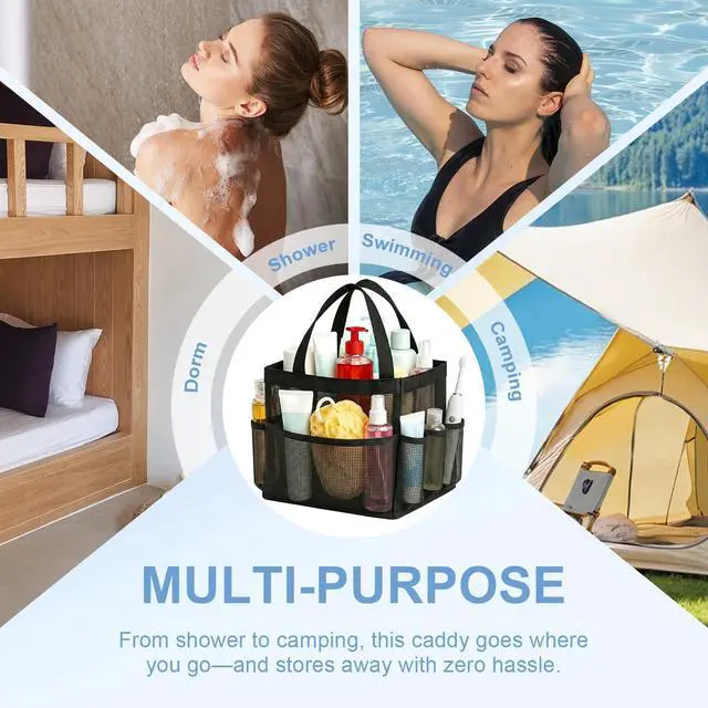 Alt view image 5 of 5 - Mesh Shower Caddy Portable with 9 Pockets for College Dorm Room Essentials