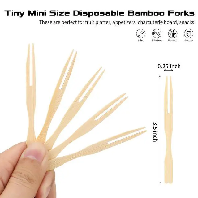 Alt view image 4 of 6 - Cocktail Forks Appetizer Forks Mini Charcuterie Fork, Toothpick Forks, 3.5" Small Bamboo Fork Tiny Wooden Forks, Little Fruit Food Picks Disposable (100 PCS)