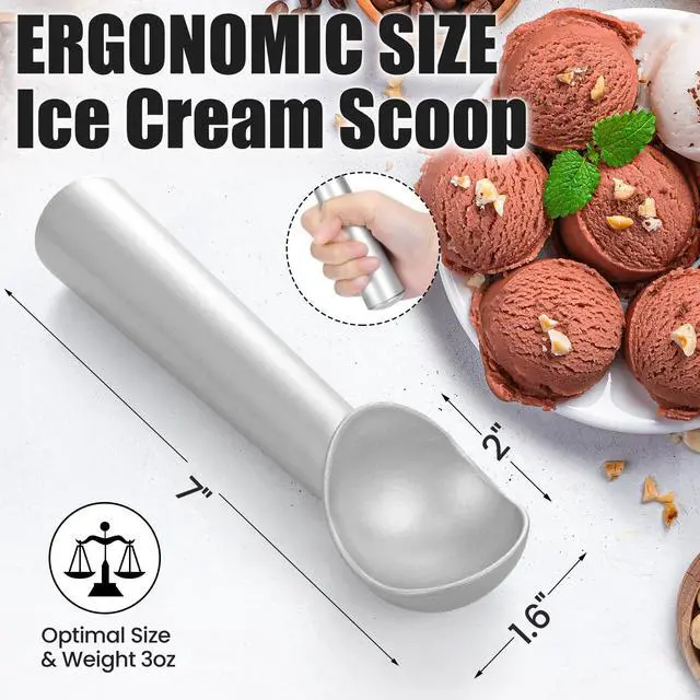 Alt view image 2 of 7 - 7 inch Ice Cream Scoop - One-Piece Nonstick Aluminum Ice Cream Scooper - Professional Metal Ice Cream Spoon - Durable, Easy to Use & Clean - Lightweight Cookie Spoon - Scoop Ice Cream (Sliver)