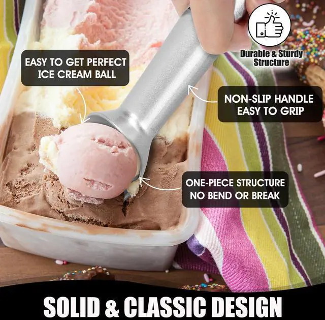 Alt view image 3 of 7 - 7 inch Ice Cream Scoop - One-Piece Nonstick Aluminum Ice Cream Scooper - Professional Metal Ice Cream Spoon - Durable, Easy to Use & Clean - Lightweight Cookie Spoon - Scoop Ice Cream (Sliver)