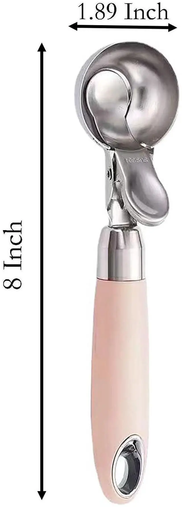 Alt view image 2 of 6 - Ice Cream Scoop with Rubber Handle, 8 Inch Stainless Steel Light Pink Watermelon and Ice Cream Hemisphere Spoon for Kitchen and Outdoors (pink)