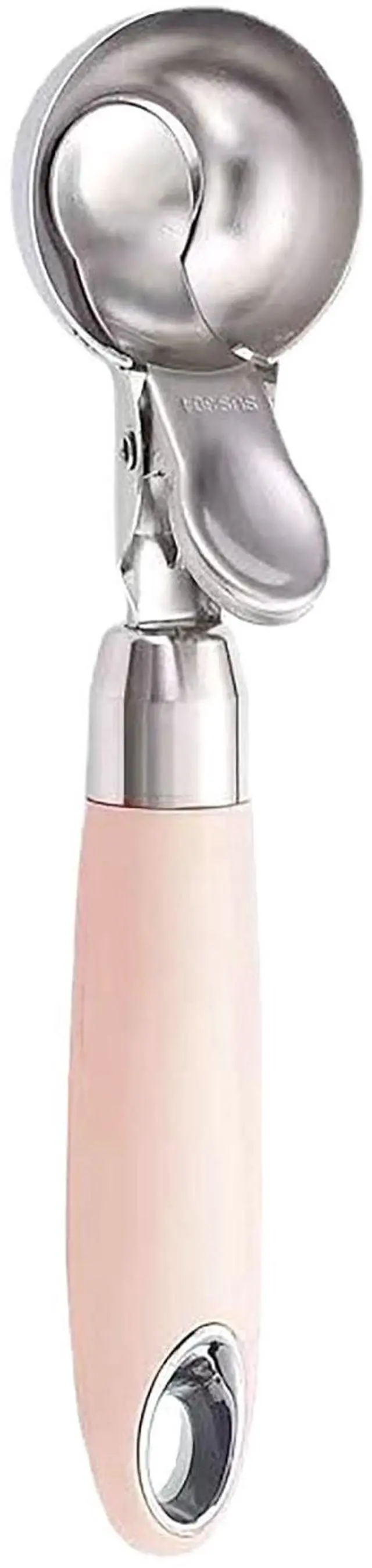 Main image of Ice Cream Scoop with Rubber Handle, 8 Inch Stainless Steel Light Pink Watermelon and Ice Cream Hemisphere Spoon for Kitchen and Outdoors (pink)