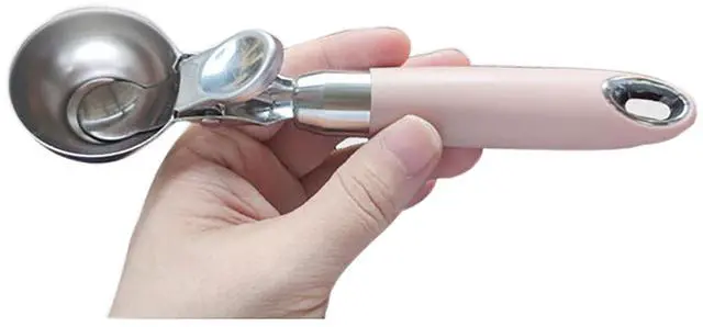 Alt view image 4 of 6 - Ice Cream Scoop with Rubber Handle, 8 Inch Stainless Steel Light Pink Watermelon and Ice Cream Hemisphere Spoon for Kitchen and Outdoors (pink)