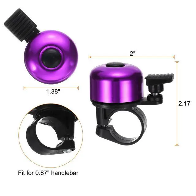 Alt view image 2 of 7 - Bike Bell Mini Bicycle Bell with Loud Crisp Clear Sound Bike Ring Bell Aluminum Bike Accessories for Road Adults Children Mountain Bike, Purple