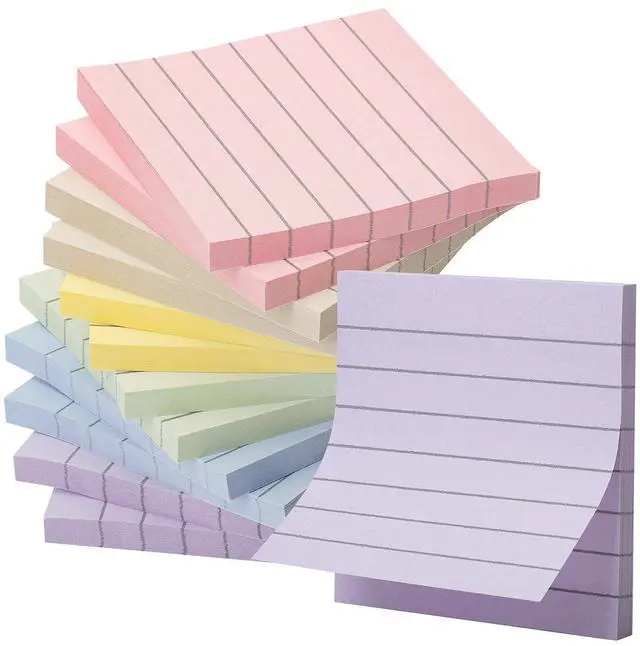 Main image of Lined Sticky Notes, 3" x 3", 6 Pads, 45 Sheets/Pad