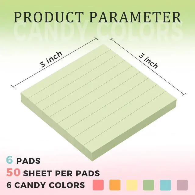 Alt view image 3 of 3 - Pop Up Sticky Notes Lined 3x3 inch,12 Pad Easy to Post Sticky Notes with Lines, 600 Sheet, Pink Purple Blue Yellow Green Orange Color, Office Accessories