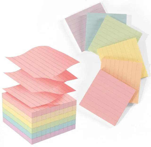 Main image of Pop Up Sticky Notes Lined 3x3 inch,12 Pad Easy to Post Sticky Notes with Lines, 600 Sheet, Pink Purple Blue Yellow Green Orange Color, Office Accessories