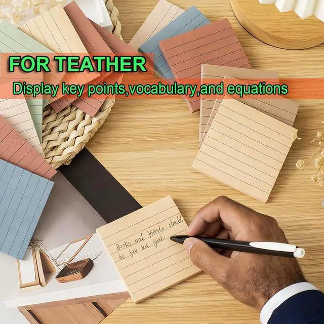 Alt view image 3 of 6 - (12 Pack) Lined Sticky Notes 3x3 in,Notepads with Lines,Ruled Stickies Super Sticking Power,Office School Memo Note Pads Vintage Colors,Post on Windows Doors,Recyclable,Easy to Write on