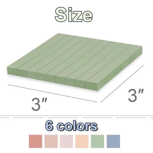 Alt view image 2 of 6 - (12 Pack) Lined Sticky Notes 3x3 in,Notepads with Lines,Ruled Stickies Super Sticking Power,Office School Memo Note Pads Vintage Colors,Post on Windows Doors,Recyclable,Easy to Write on