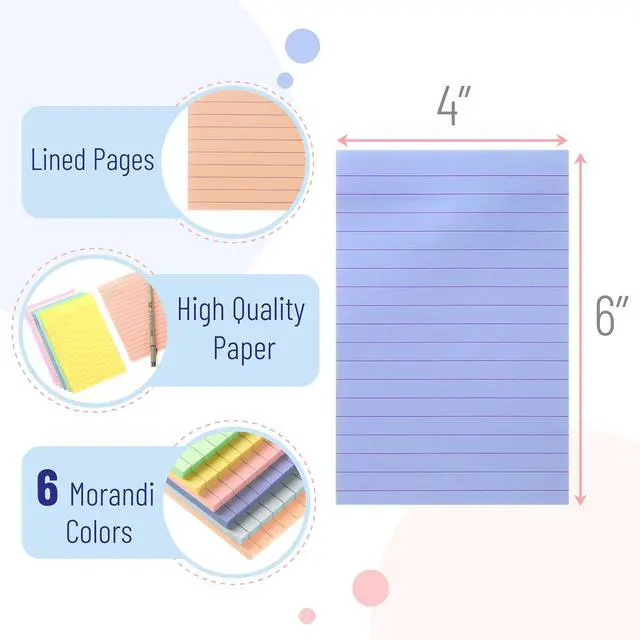 Alt view image 2 of 3 - Lined Sticky Notes, 4" x 6", 6 Pads, 45 Sheets/Pad