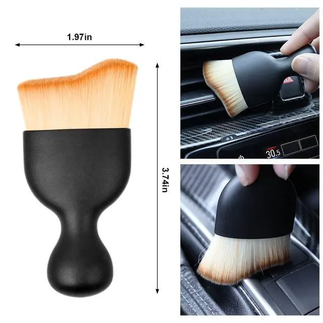Alt view image 2 of 7 - Car Detailing Brush, Auto Interior Dusting Brush, Car Soft Bristle Cleaning Tool, Universal Car Interior Crevice Brush for Dashboard, Air Conditioner Vents, Leather, Computer (Brown)