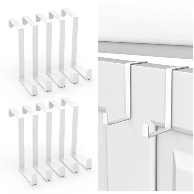 Main image of Over The Door Hooks 10 Pack, Z-Shaped Door Hanger Hook Fits The 1 3/8" and 1 3/4" Door Widths, Reversible Metal Door Hooks for Hanging Clothes, Coats, Towels, Shoe Organizers (White)