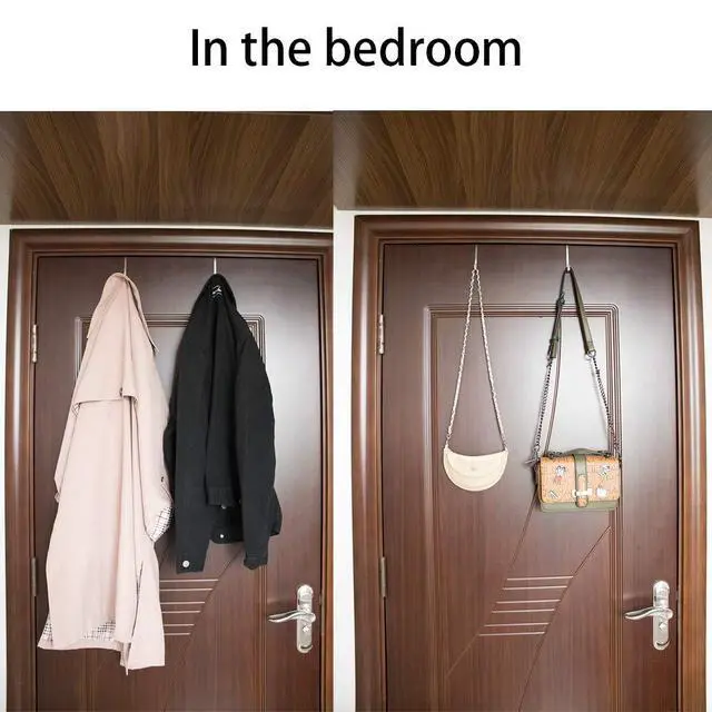 Alt view image 7 of 7 - Over-The-Door Single Hanger Hook, Durable Metal Organizer for Hanging Coat Towel Bag Robe, Back of Bathroom and More (Silver, Single 4 Pack)