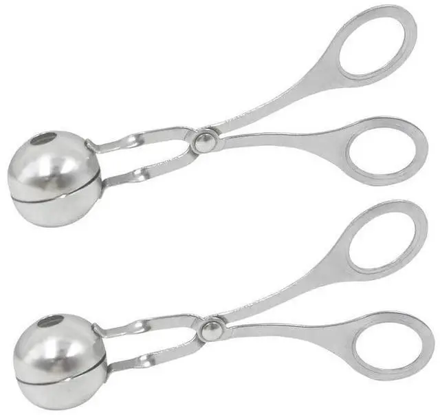 Main image of 2 Pcs Stainless Steel Meat Baller Ball Maker Meatball Scoop None-Stick Baller Tongs Meat Ball Maker Mold Cake Pop,Ice Tongs,Cookie Dough Scoop for Kitchen