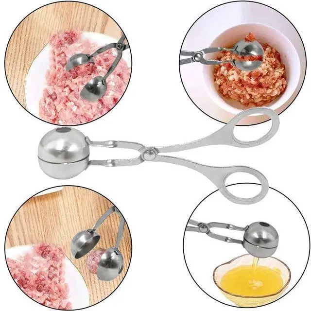 Alt view image 2 of 6 - 2 Pcs Stainless Steel Meat Baller Ball Maker Meatball Scoop None-Stick Baller Tongs Meat Ball Maker Mold Cake Pop,Ice Tongs,Cookie Dough Scoop for Kitchen