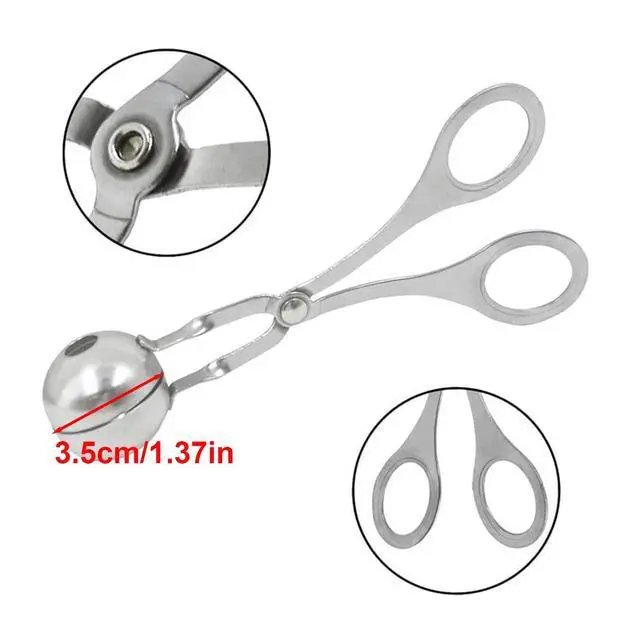 Alt view image 3 of 6 - 2 Pcs Stainless Steel Meat Baller Ball Maker Meatball Scoop None-Stick Baller Tongs Meat Ball Maker Mold Cake Pop,Ice Tongs,Cookie Dough Scoop for Kitchen