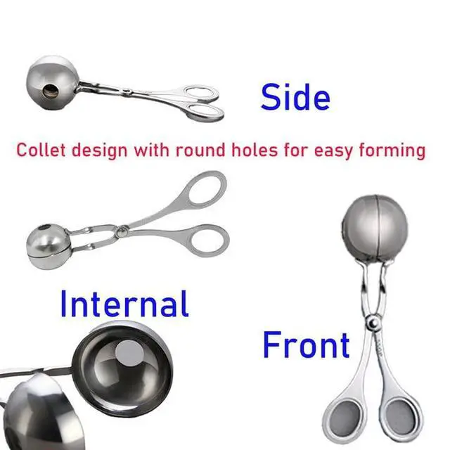 Alt view image 5 of 6 - 2 Pcs Stainless Steel Meat Baller Ball Maker Meatball Scoop None-Stick Baller Tongs Meat Ball Maker Mold Cake Pop,Ice Tongs,Cookie Dough Scoop for Kitchen