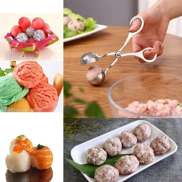 Alt view image 6 of 6 - 2 Pcs Stainless Steel Meat Baller Ball Maker Meatball Scoop None-Stick Baller Tongs Meat Ball Maker Mold Cake Pop,Ice Tongs,Cookie Dough Scoop for Kitchen