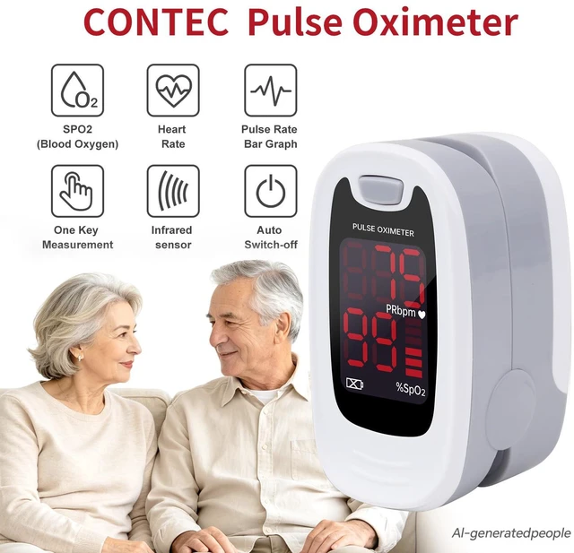 Alt view image 2 of 7 - Fingertip Pulse Oximeter Blood Oxygen Saturation Monitor W/Lanyard | CMS50M SpO2 & PR Readings Blood Oxygen Monitor, LED Display, Gray & White Pulse Oximeter for Home, Sports and Travel