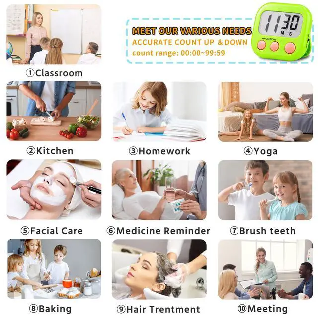 Alt view image 2 of 7 - Timer for Kids Teachers Supplies Digital Kitchen Timers for Cooking Large Magnetic Classroom Timer 2Pack-Blue Green