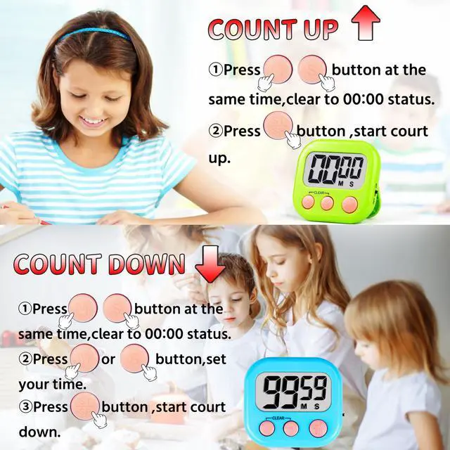 Alt view image 7 of 7 - Timer for Kids Teachers Supplies Digital Kitchen Timers for Cooking Large Magnetic Classroom Timer 2Pack-Blue Green