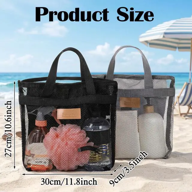Alt view image 2 of 6 - 2Pcs Mesh Shower Caddy Bag, Portable Gym Shower Bag Quick-Dry Caddy Bath Organizer with Zipper Showers Caddies Household Showers Bags for College Dorm Gym Yoga Swimming Pool Travel