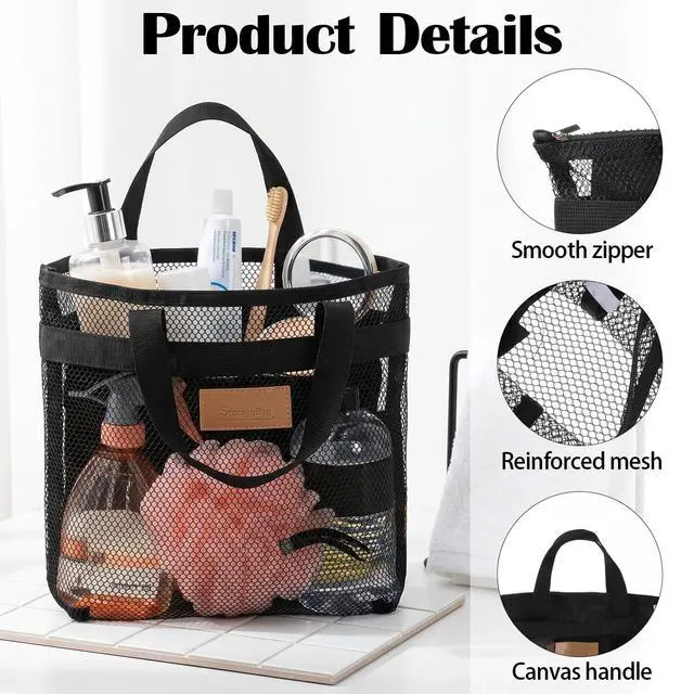 Alt view image 3 of 6 - 2Pcs Mesh Shower Caddy Bag, Portable Gym Shower Bag Quick-Dry Caddy Bath Organizer with Zipper Showers Caddies Household Showers Bags for College Dorm Gym Yoga Swimming Pool Travel