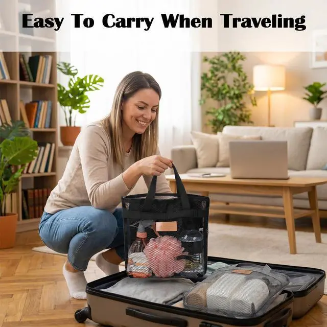 Alt view image 5 of 6 - 2Pcs Mesh Shower Caddy Bag, Portable Gym Shower Bag Quick-Dry Caddy Bath Organizer with Zipper Showers Caddies Household Showers Bags for College Dorm Gym Yoga Swimming Pool Travel