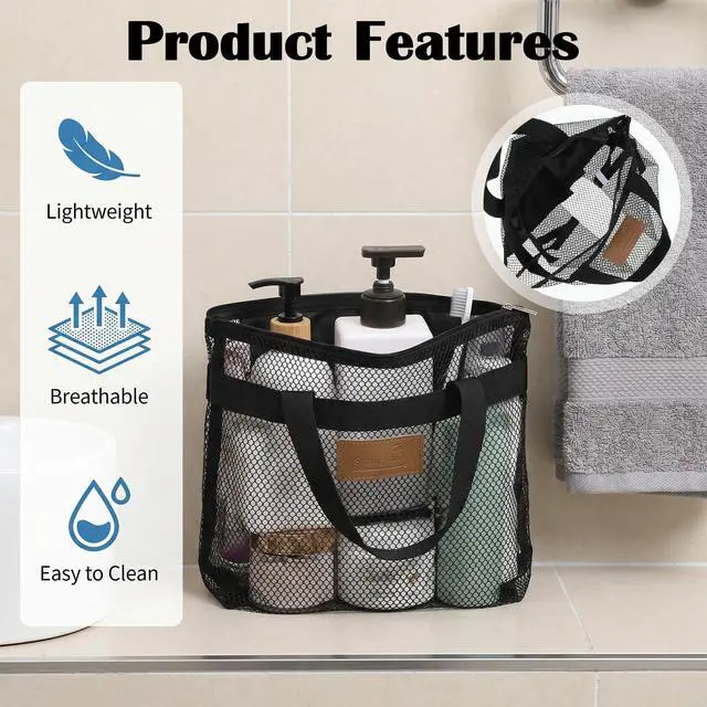 Alt view image 4 of 6 - 2Pcs Mesh Shower Caddy Bag, Portable Gym Shower Bag Quick-Dry Caddy Bath Organizer with Zipper Showers Caddies Household Showers Bags for College Dorm Gym Yoga Swimming Pool Travel