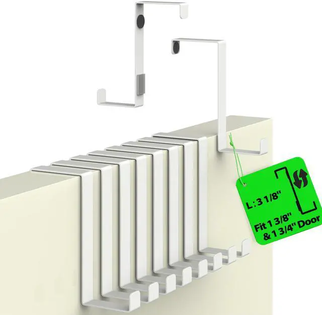 Main image of Set of 10 Over The Door Hooks - White Coat Hanger, 2-Sided Towel Holder fits 1 3/8" & 1 3/4" - Hooks for Hanging with Anti-Scratch Felt Pads, Wreath Hanger with Removable Sticky Non-Slip Dots