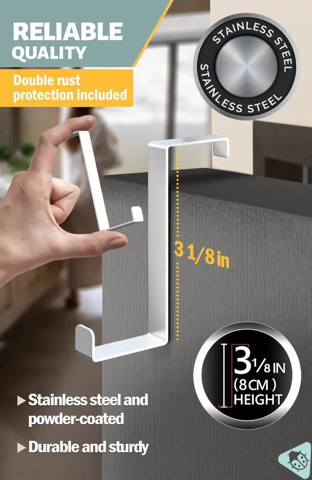 Alt view image 2 of 6 - Set of 10 Over The Door Hooks - White Coat Hanger, 2-Sided Towel Holder fits 1 3/8" & 1 3/4" - Hooks for Hanging with Anti-Scratch Felt Pads, Wreath Hanger with Removable Sticky Non-Slip Dots