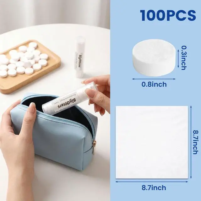 Alt view image 2 of 6 - Compressed Towels, 100PCS D isposable Face Towels for Travel Expandable Wipes Tablets with 2PCS Tube Containers for Survival Gear and Supplies Outdoors Camping Hiking Hotel