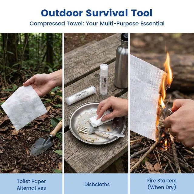 Alt view image 6 of 6 - Compressed Towels, 100PCS D isposable Face Towels for Travel Expandable Wipes Tablets with 2PCS Tube Containers for Survival Gear and Supplies Outdoors Camping Hiking Hotel